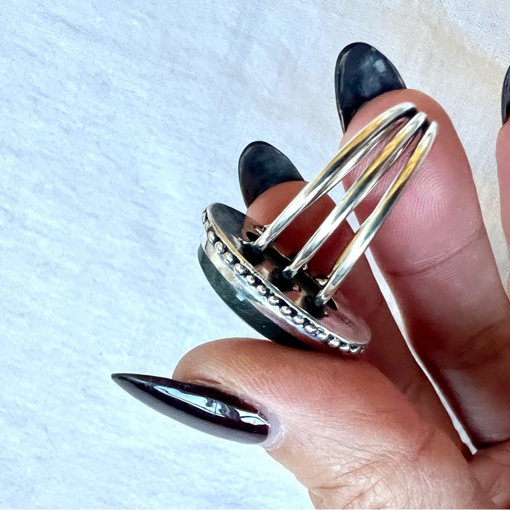 925 ROSE GOLD FLASH Labradorite Tri Band Ring 10.5 - Picture 9 of 9